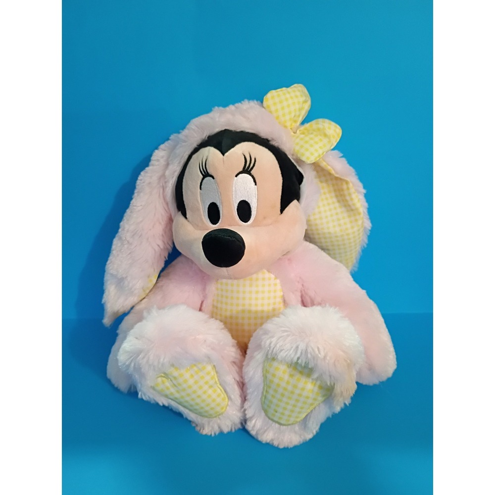 Disney Store Minnie Mouse Easter Bunny Plush Pink Gingham 17 Inch Stuffed Animal